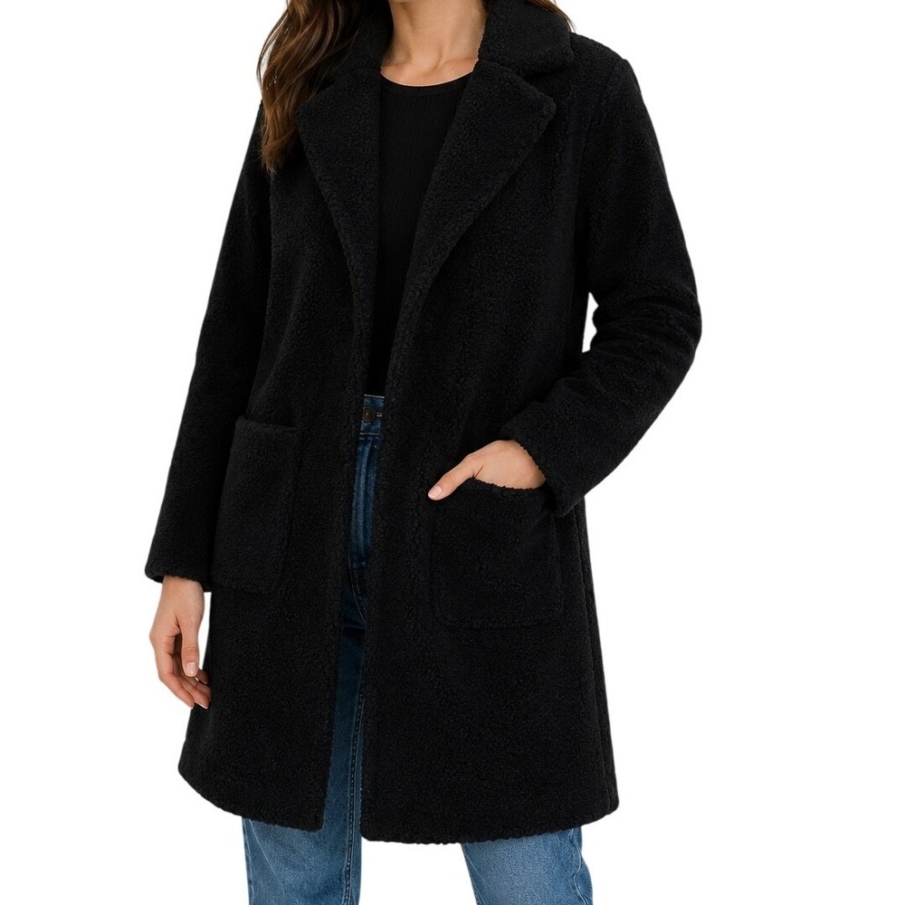 French Connection Black Teddy Borg Faux Coat‎ Womens XS